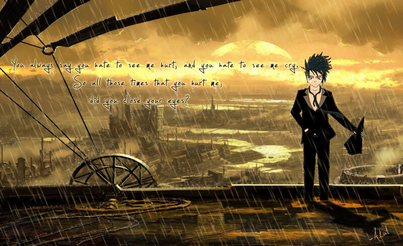Anime Character in Rain — Yellow