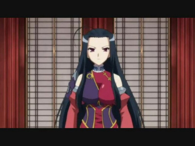 anime character in red and purple outfit