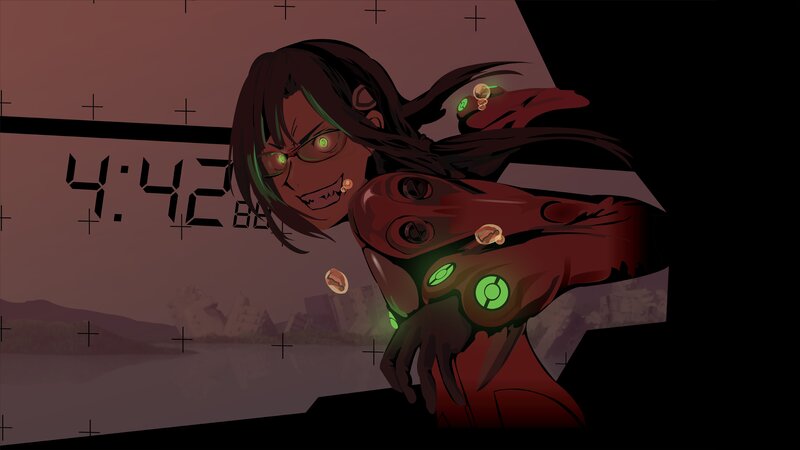 Anime Character in Red Armor — Dramatic, Night
