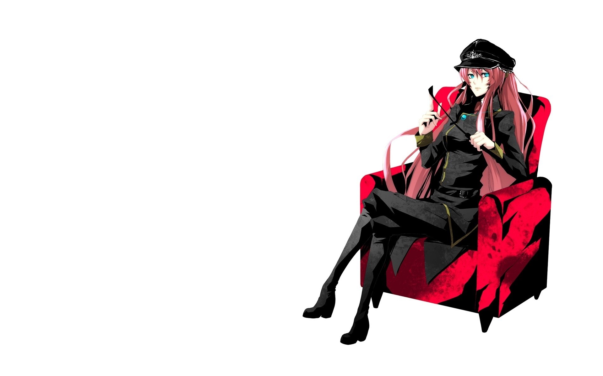 anime character in red chair