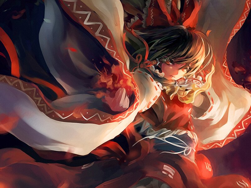 Anime Character in Red Cloak — Dramatic, Digital Art, Fire, Sakura Petals
