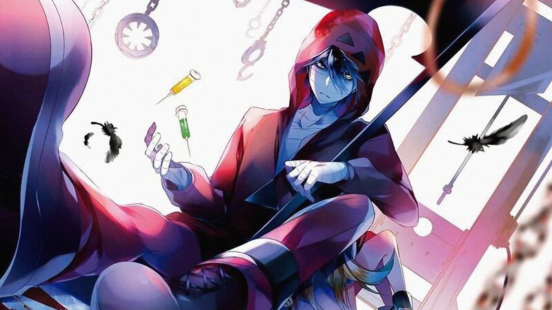 Anime Character in Red Cloak — Dramatic, Digital Art, Syringes