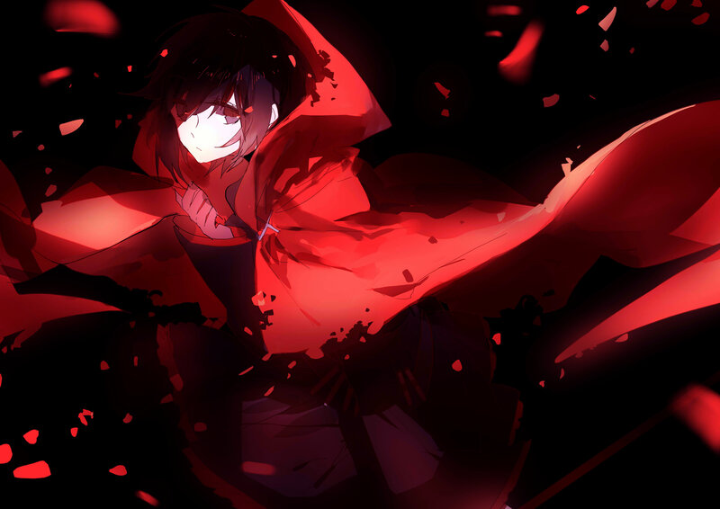 Anime Character in Red Cloak — Dramatic, Night, Digital Art, Dark Background