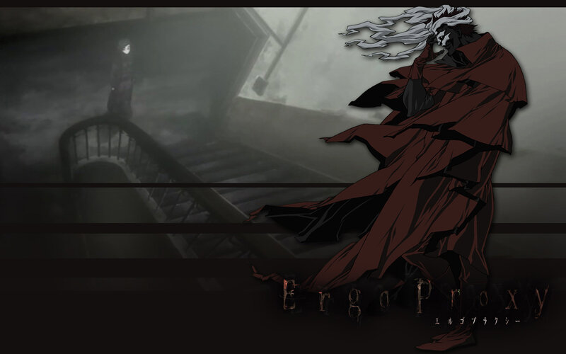 Anime Character in Red Cloak — Dramatic, Stairs