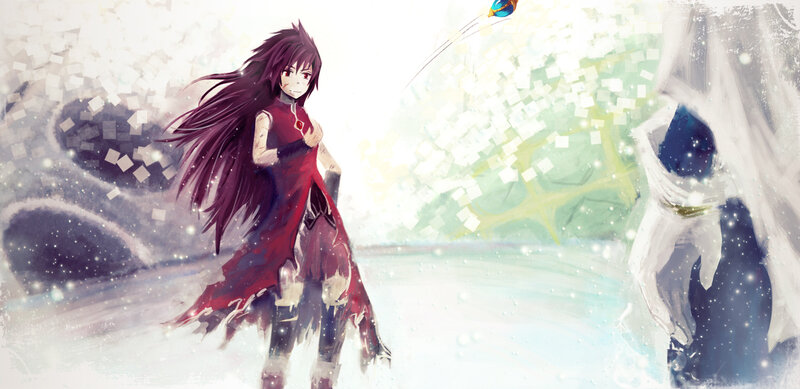 Anime Character in Red Cloak — Dramatic, Winter