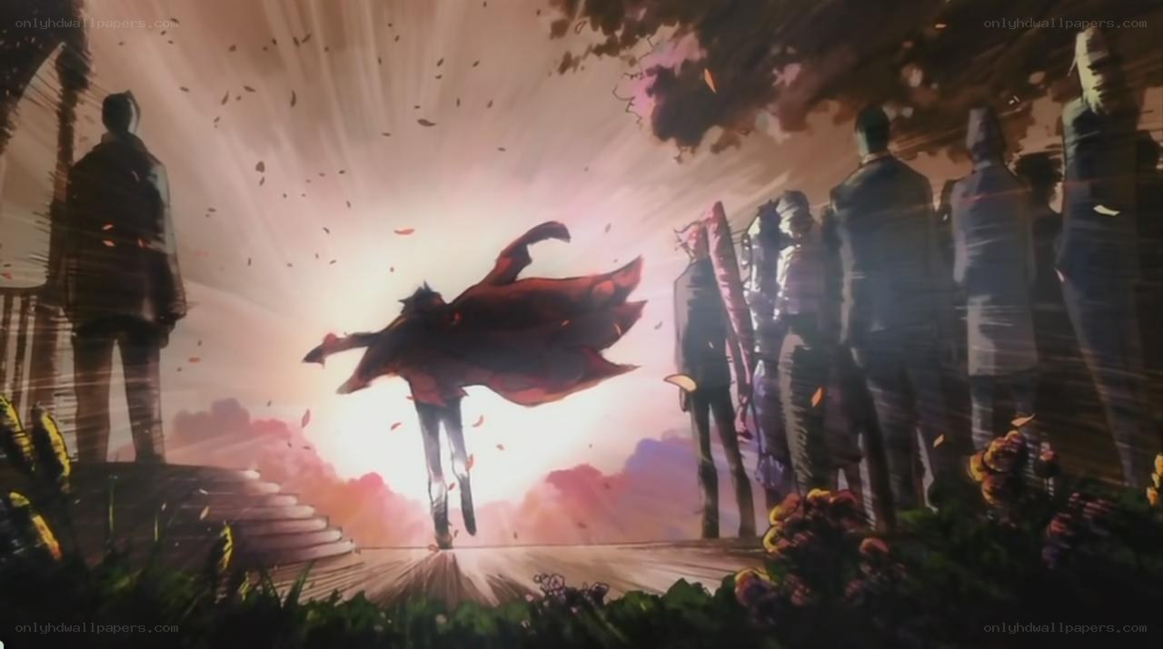 Anime character in red cloak