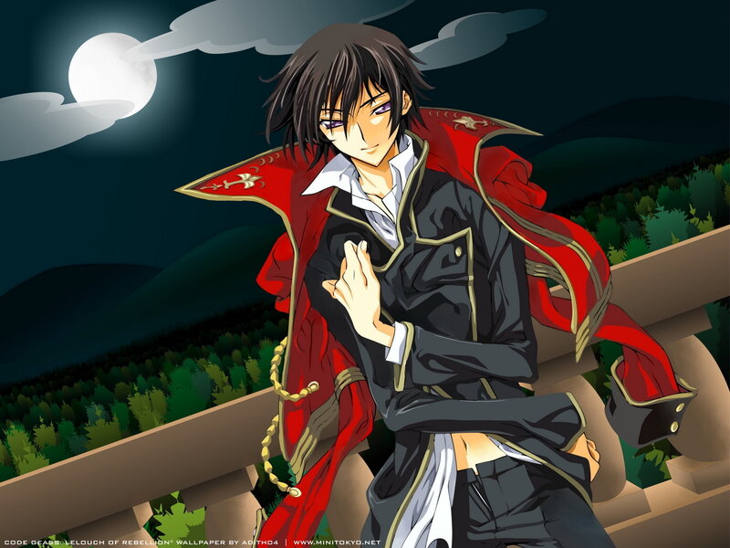 Anime Character in Red Coat — Black, Dramatic, Night