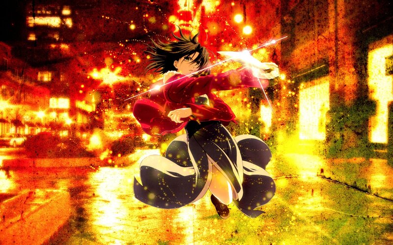 Anime Character in Red Coat — Dramatic, Intense, Night