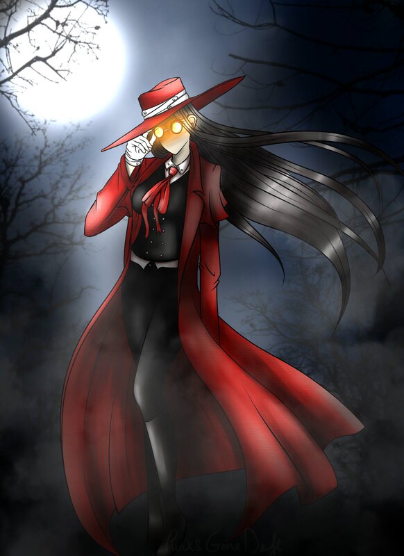 Anime Character in Red Coat — Dramatic, Night, Digital Art, Moon