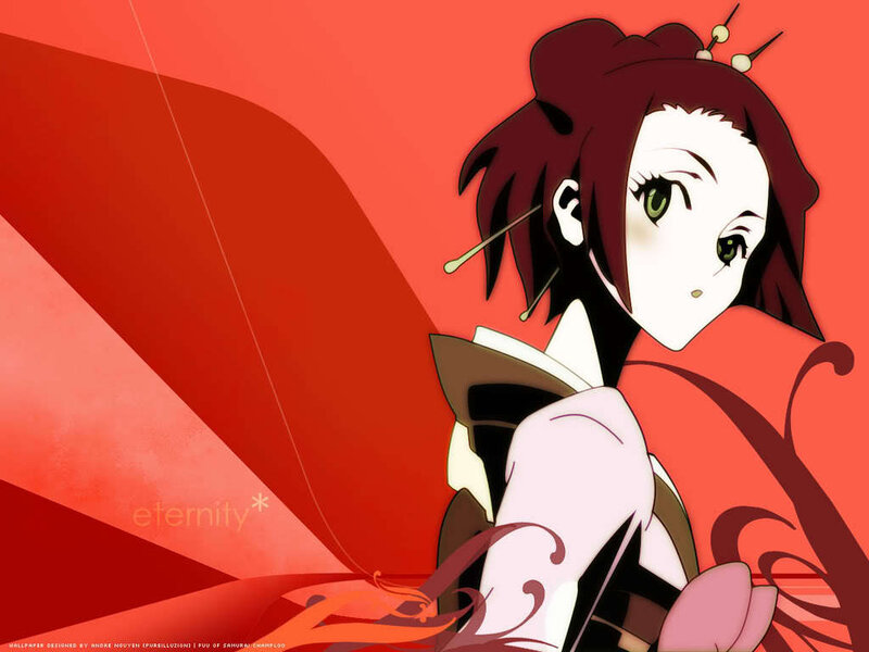 anime character in red kimono