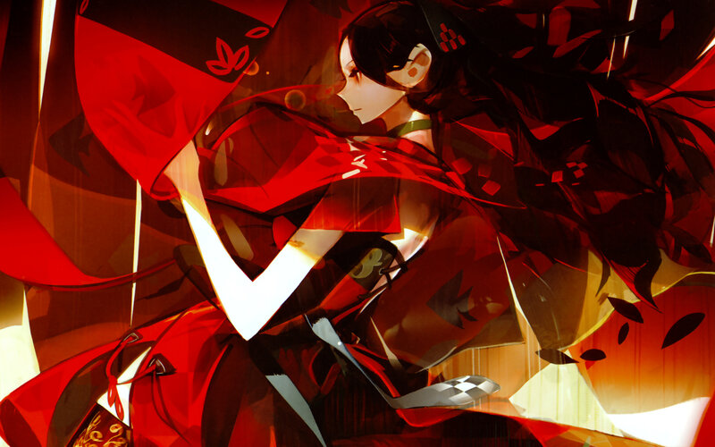 anime character in red kimono