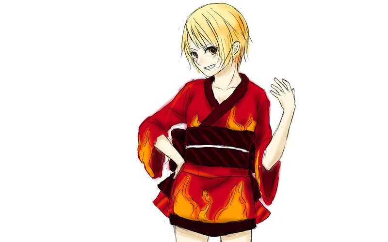 anime character in red kimono