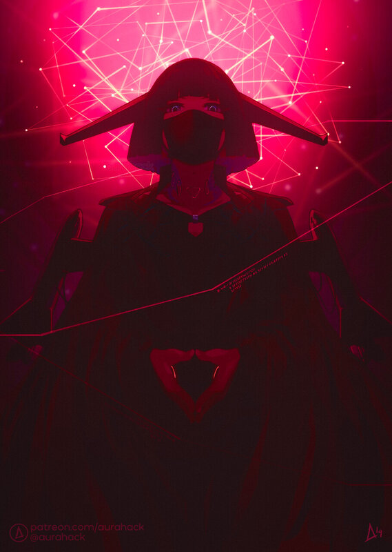 Anime Character in Red Light — Dramatic, Digital Art