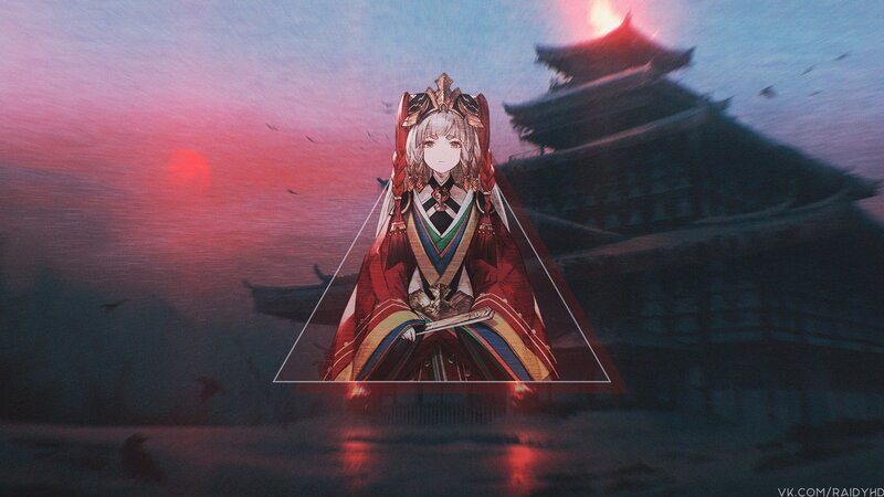 Anime Character in Red Robe — Dramatic, Sunset