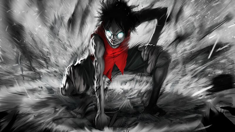 Anime Character in Red Shirt — Black