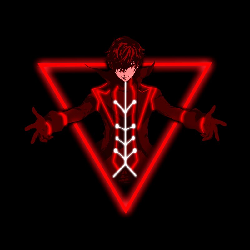 Anime Character in Red Suit — Dramatic, Digital Art, Neon Triangle