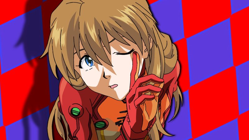 Anime Character in Red Suit — Dramatic, Red and Blue Background