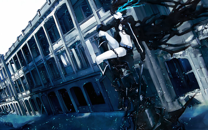 anime character in ruined city