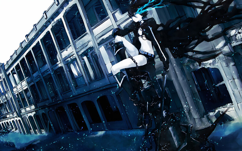 anime character in ruined city