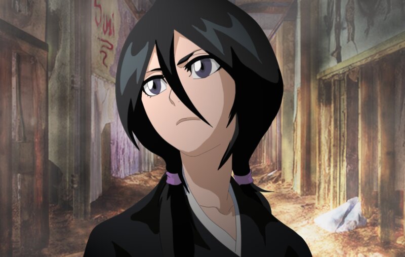 Anime Character in Ruined Hallway