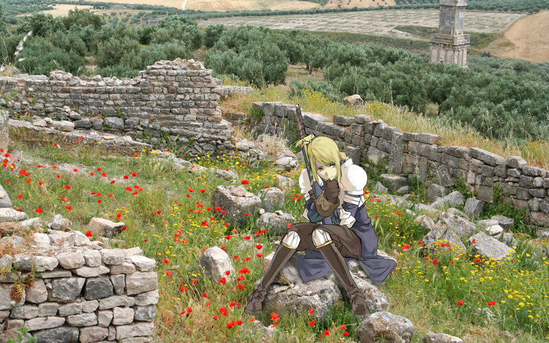 Anime character in ruins