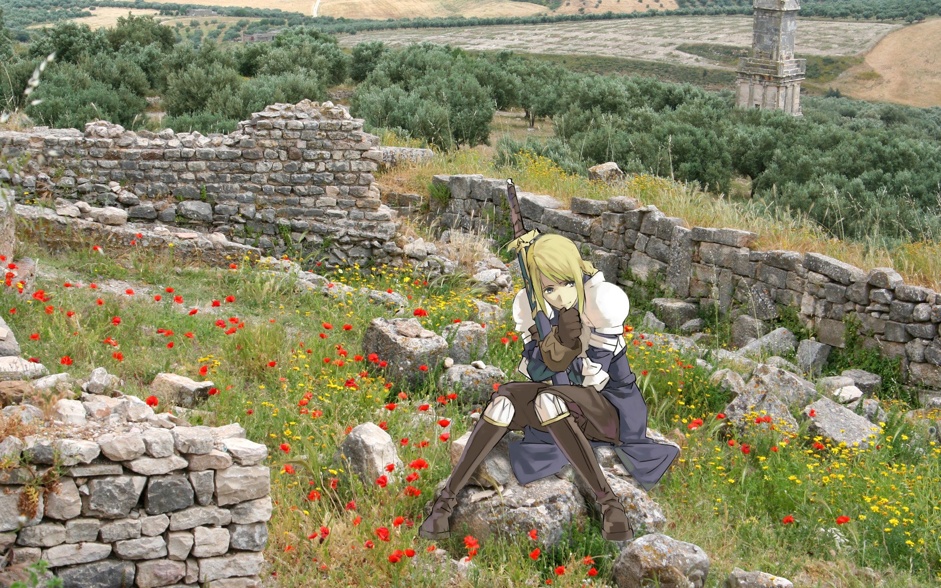 Anime character in ruins