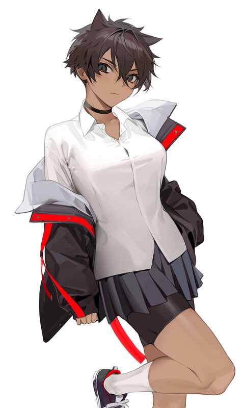 Anime Character in School Uniform — White, Neutral