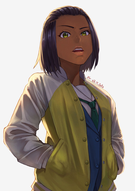 Anime Character in School Uniform — Yellow, Serious