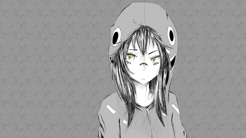 anime character in shark hoodie
