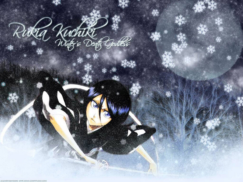 Anime Character in Snow — Black, Dramatic