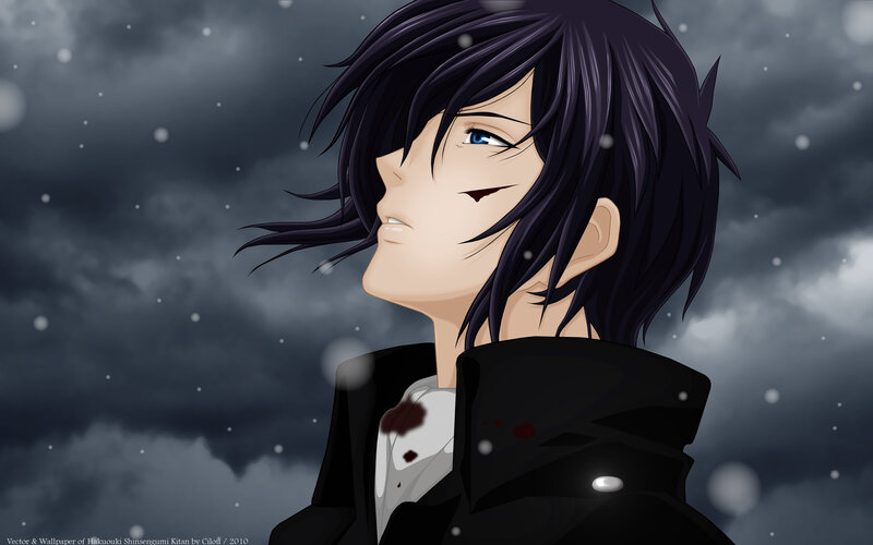 Anime Character in Snow — Black, Dramatic, Winter, Blood