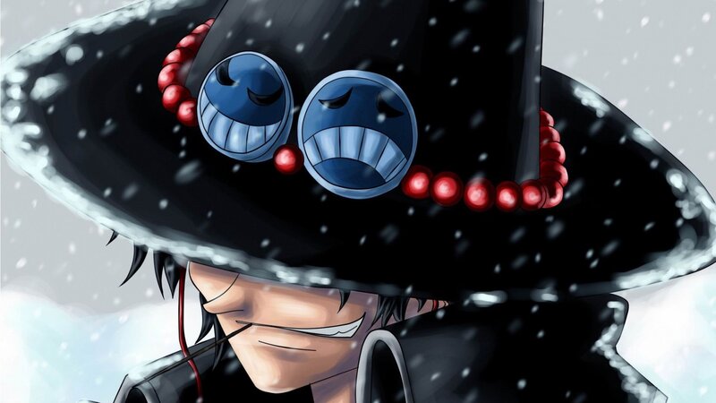Anime Character in Snow — Black, Dramatic, Winter, Hat