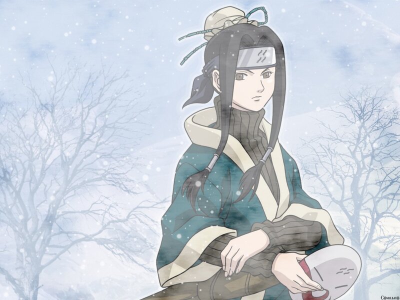 Anime Character in Snow — Blue, Calm, Winter, Trees