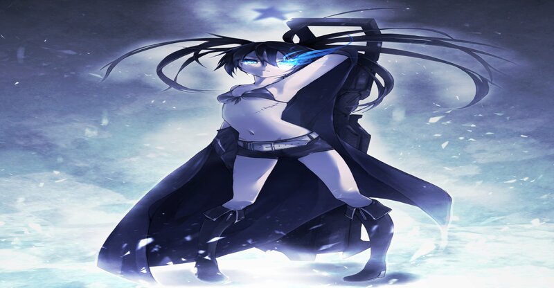 Anime Character in Snow — Blue, Dramatic, Night