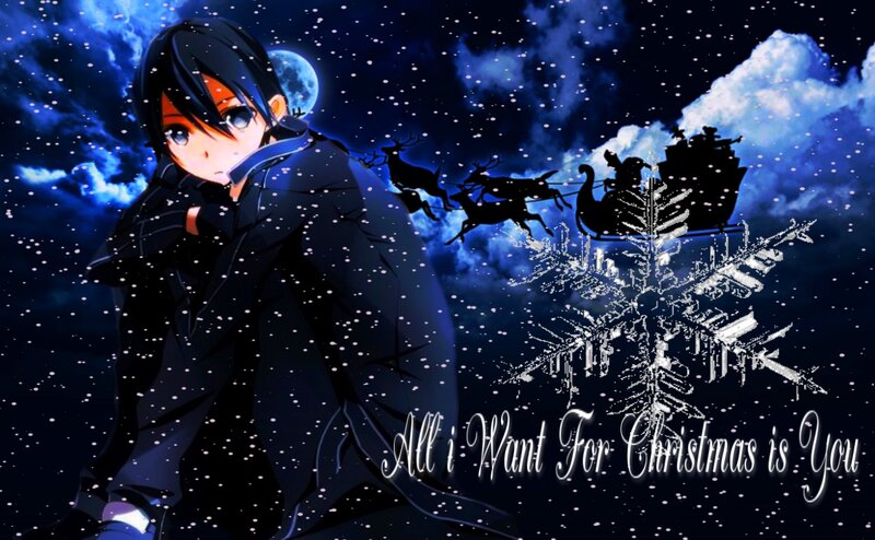 Anime Character in Snow — Blue, Festive