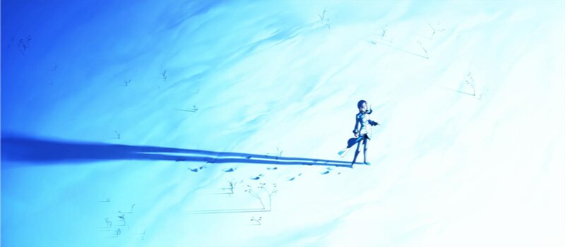 Anime Character in Snow — Blue, Serene, Shadow