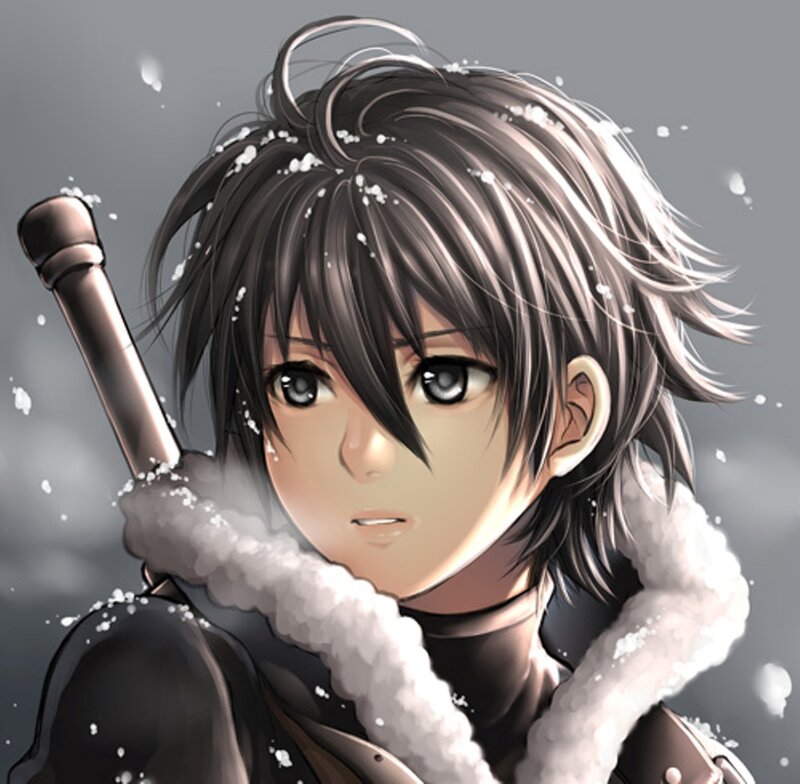 Anime Character in Snow — Gray, Cold