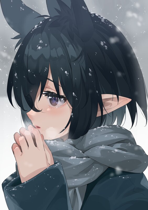 Anime Character in Snow — Gray, Cold, Winter