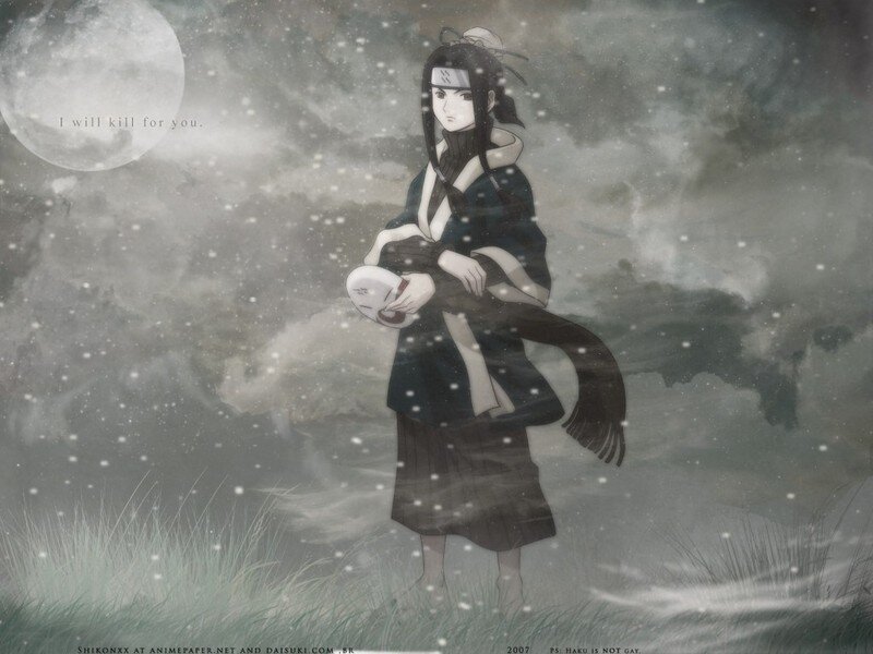 Anime Character in Snow — Gray, Dramatic, Night