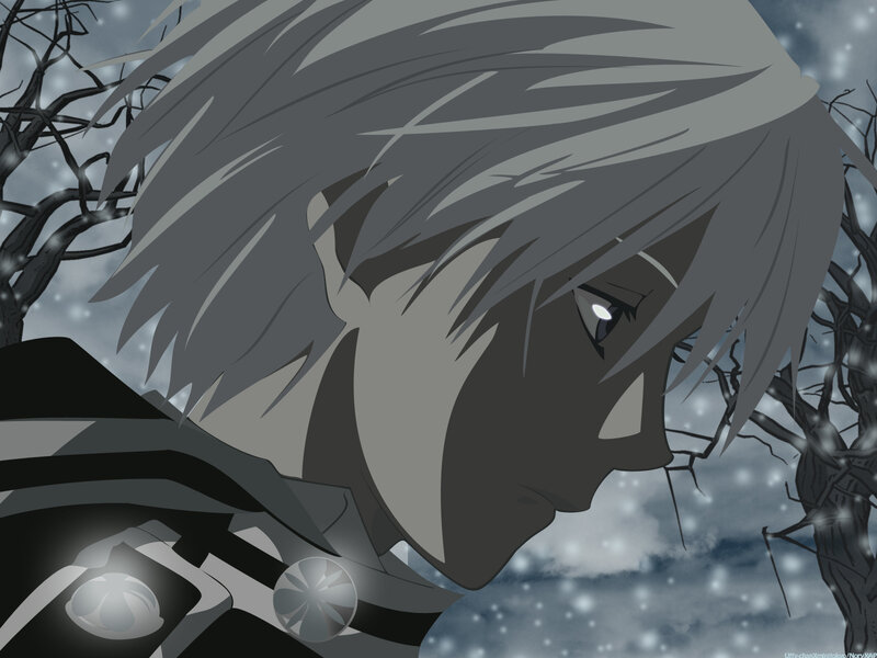 Anime Character in Snow — Gray, Dramatic, Winter