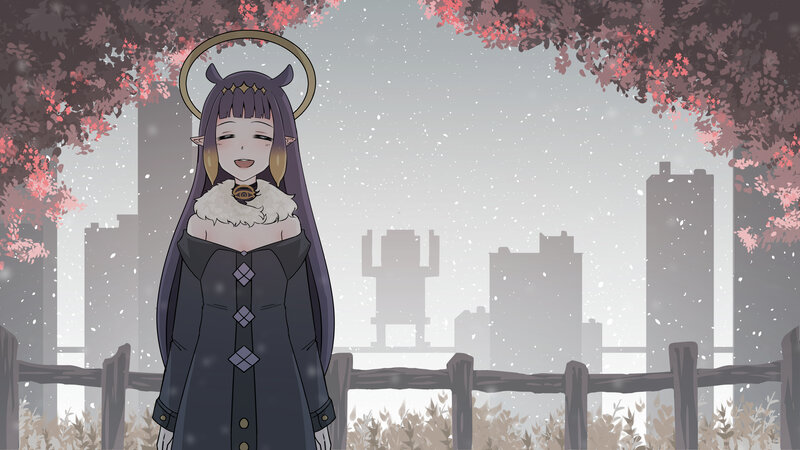 Anime Character in Snow — Gray, Serene