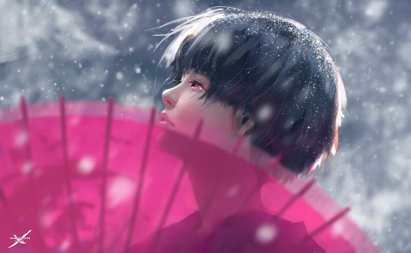 Anime Character in Snow — Pink