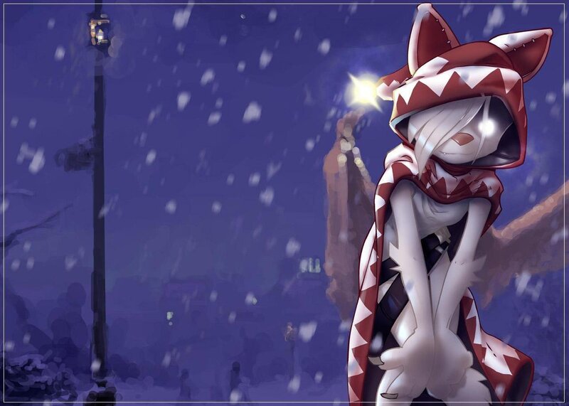 Anime Character in Snow — Purple, Melancholic, Night