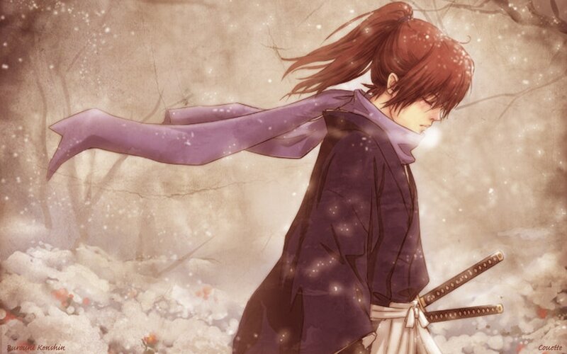 Anime Character in Snow — Purple, Melancholic, Winter