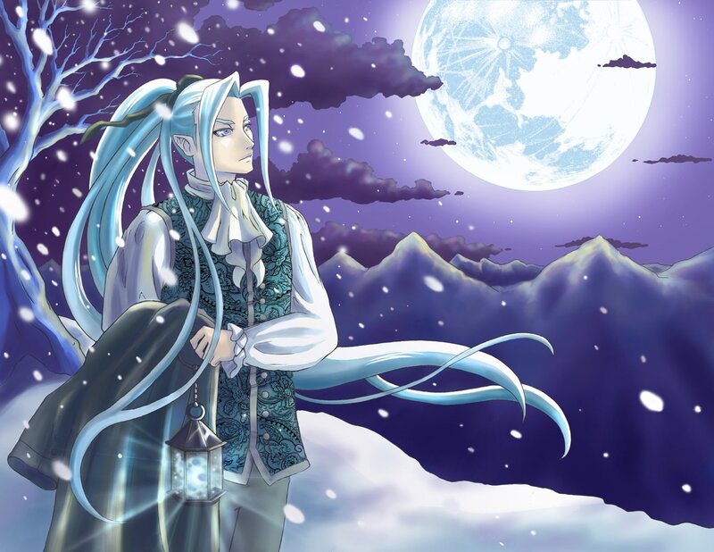 Anime Character in Snow — Purple, Serene
