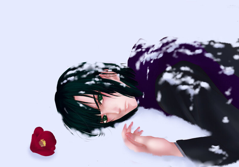 Anime Character in Snow — White, Dramatic