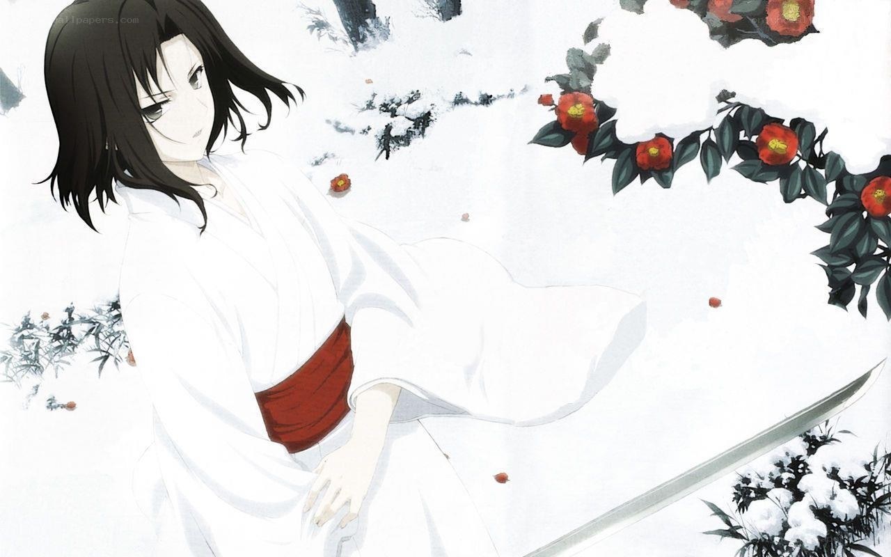 Anime character in snow with sword