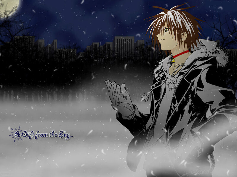 Anime character in snowfall