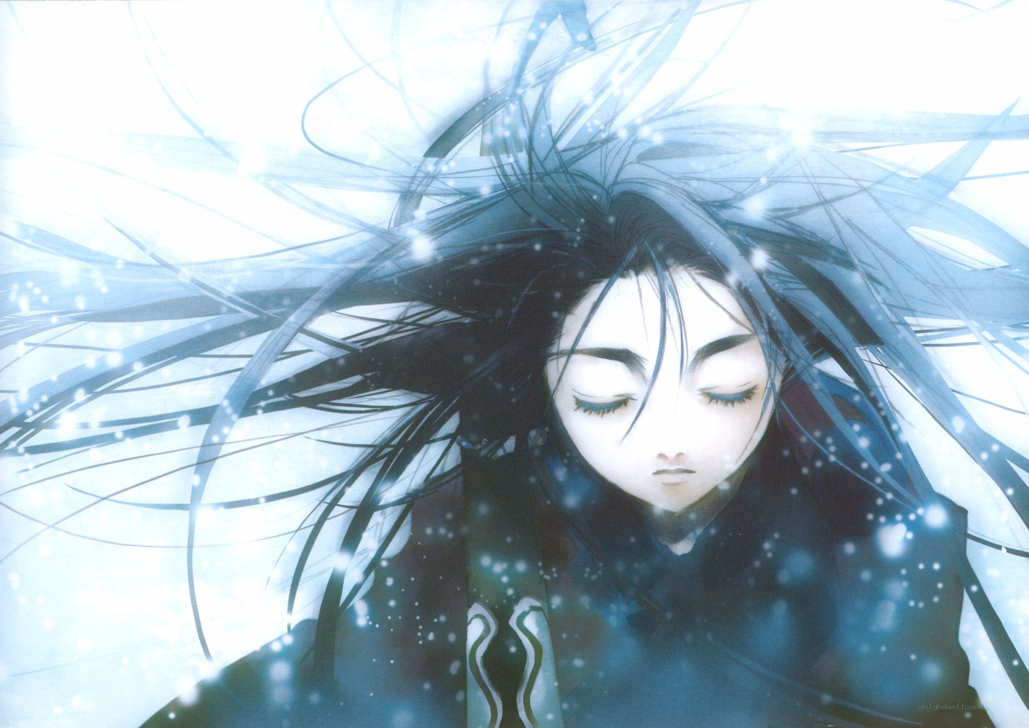 Anime character in snowstorm