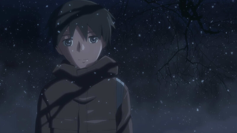 anime character in snowstorm